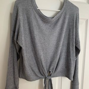 scoop neck long sleeve shirt with tie front